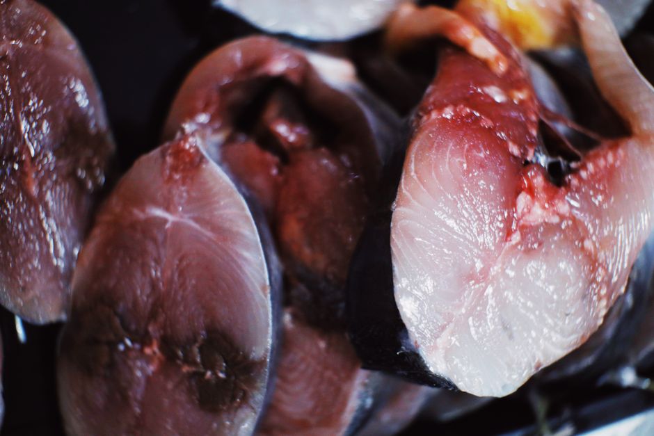 Cultura Amazonense — From above of raw fresh sliced fish with blood placed in heap in daytime